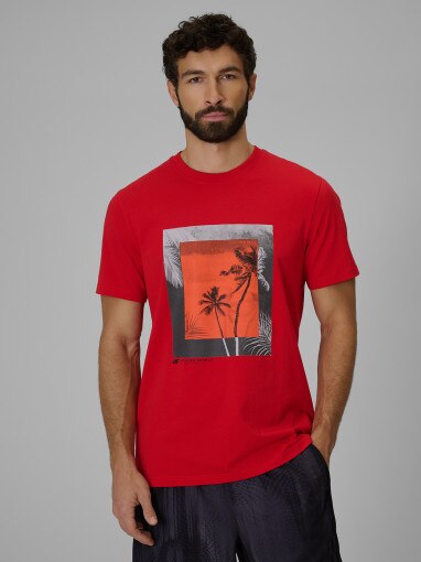  4F Męski tshirt z nadrukiem 4F 4FWSS26TTSHM3034  czerwony Czerwony