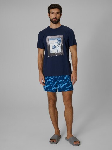 Męski t-shirt z nadrukiem 4F 4FWSS26TTSHM3034 - granatowy