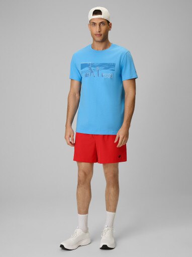 Męski t-shirt z nadrukiem 4F 4FWSS26TTSHM3035 - niebieski