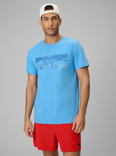  4F Męski tshirt z nadrukiem 4F 4FWSS26TTSHM3035  niebieski Niebieski