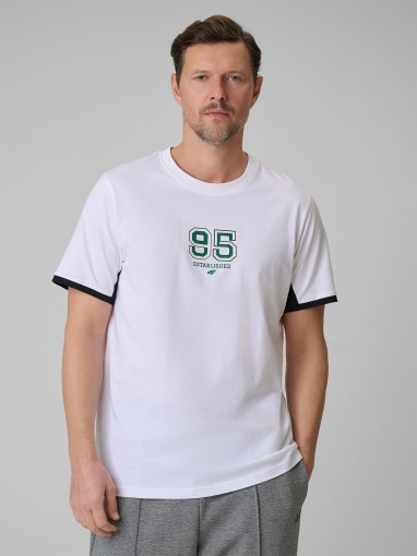 4F Męski tshirt z nadrukiem 4F 4FWSS26TTSHM3323  biały Biały