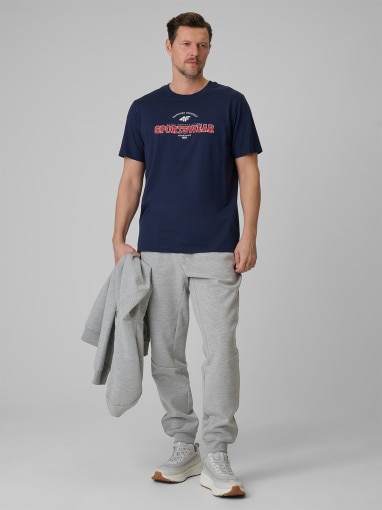 Męski t-shirt z nadrukiem 4F 4FWSS26TTSHM3324 - granatowy