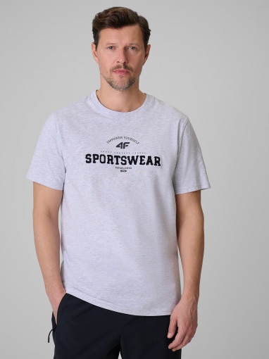  4F Męski tshirt z nadrukiem 4F 4FWSS26TTSHM3324  szary Szary