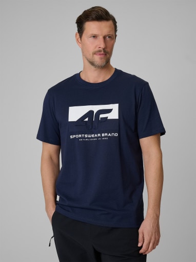  4F Męski tshirt z nadrukiem 4F 4FWSS26TTSHM3325  granatowy Granatowy