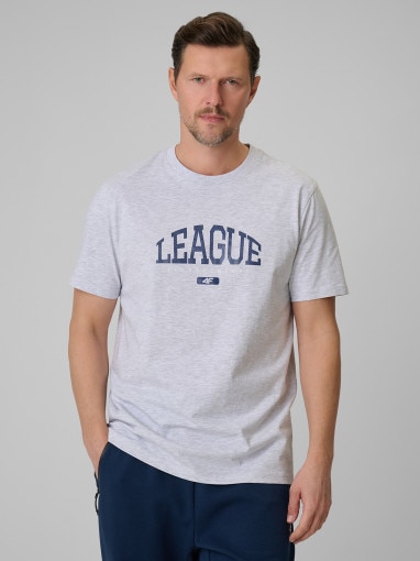  4F Męski tshirt z nadrukiem 4F 4FWSS26TTSHM3326  szary Szary