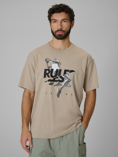  4F Męski tshirt z nadrukiem 4F 4FWSS26TTSHM3333  beżowy Beżowy