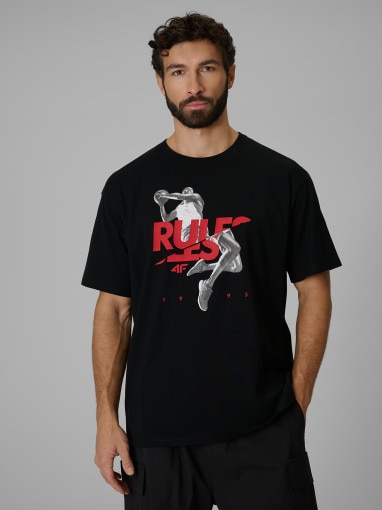  4F Męski tshirt z nadrukiem 4F 4FWSS26TTSHM3333  czarny Czarny