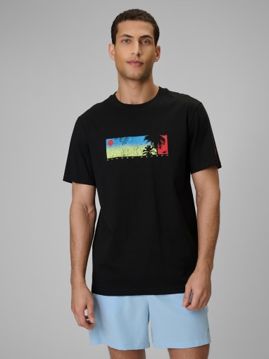  4F Męski tshirt z nadrukiem 4F 4FWSS26TTSHM3335  czarny Czarny