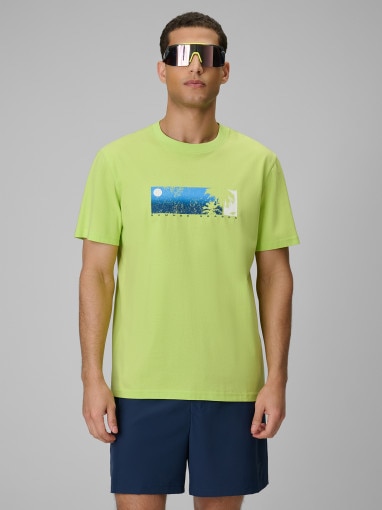  4F Męski tshirt z nadrukiem 4F 4FWSS26TTSHM3335  limonkowy Limonkowy