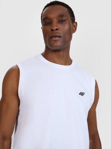 Męski tank top 4F 4FWMM00TSLEM125 - biały