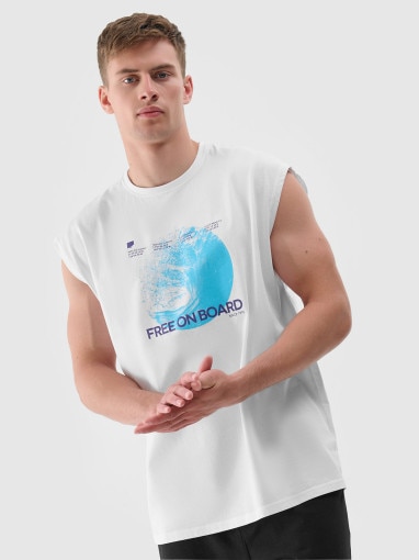 4F Męski tank top z nadrukiem 4F 4FRSS24TSLEM148  biały Biały