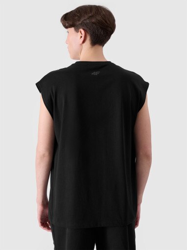 Męski tank top z nadrukiem 4F 4FRSS24TSLEM148 - czarny