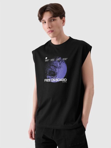4F Męski tank top z nadrukiem 4F 4FRSS24TSLEM148  czarny Czarny