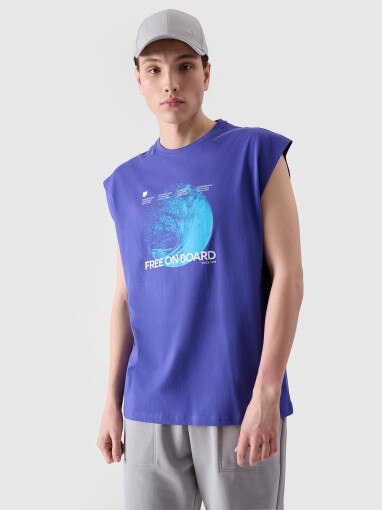 4F Męski tank top z nadrukiem 4F 4FRSS24TSLEM148  niebieski Niebieski