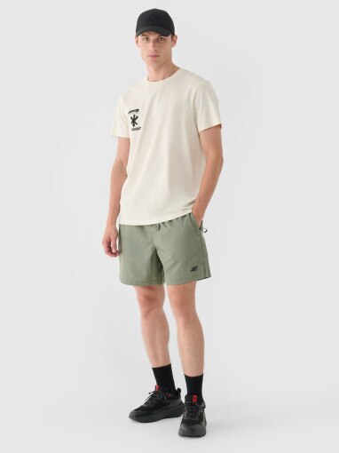 4F Męskie spodenki casual 4F 4FRSS24TSHOM663  oliwkowe Oliwkowy