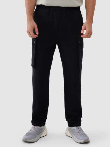 Męskie spodnie casual cargo 4F 4FWSS25TTROM0990 - czarne
