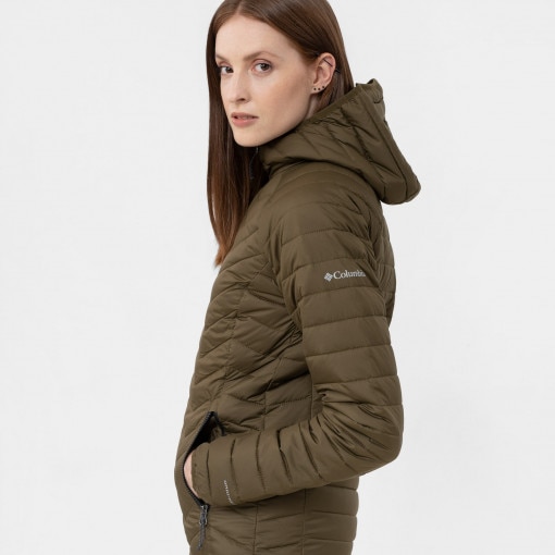 Damska kurtka puchowa pikowana COLUMBIA EU Powder Lite Hoded Jacket - oliwkowa/khaki