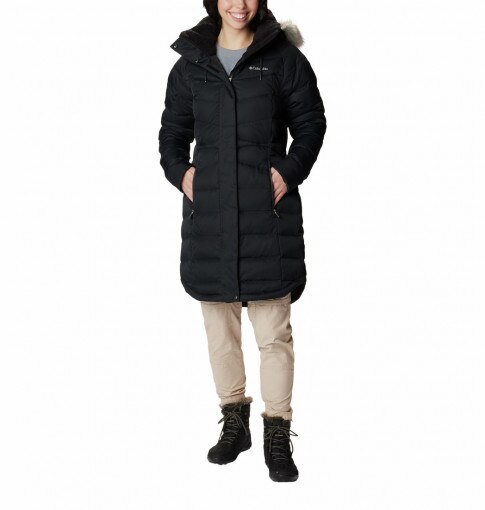 COLUMBIA Damski płaszcz zimowy z puchem naturalnym Columbia Belle Isle Mid Down Jacket czarny Czarny