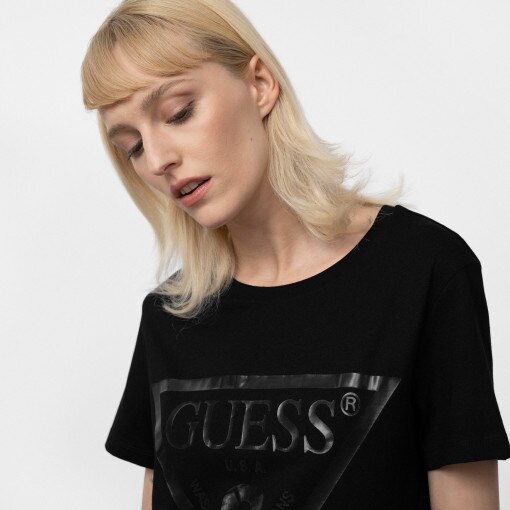 Damski t-shirt z nadrukiem GUESS ADELE SS CN TEE - czarny