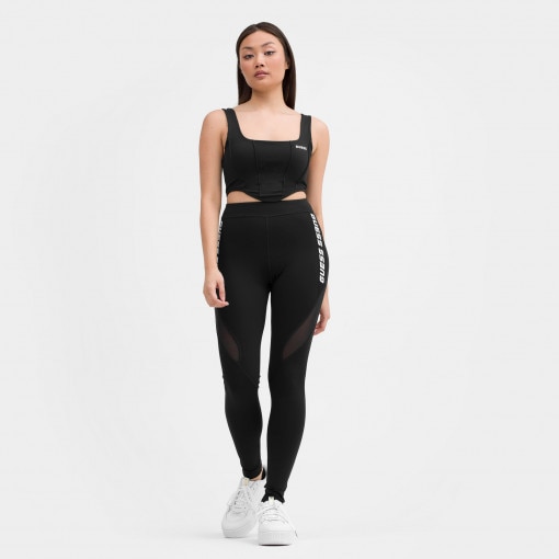 GUESS Damskie legginsy treningowe GUESS ANGELICA LEGGING 4/4  czarne Głęboka czerń
