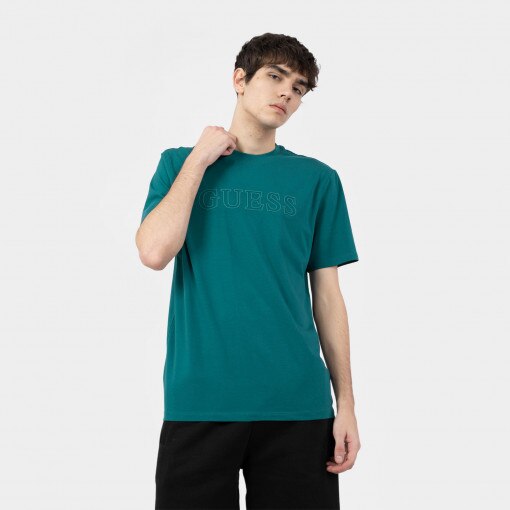 GUESS Męski tshirt z nadrukiem GUESS SS ALPHY  morski Morska zieleń