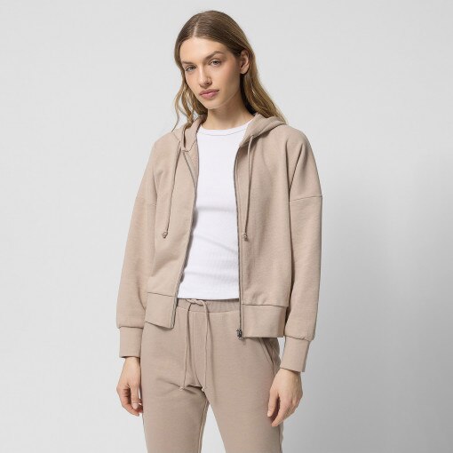 Outhorn Damska bluza dresowa rozpinana z kapturem Outhorn OTHWSS24TSWSF1159  beżowa Beż