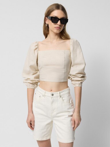  Outhorn Damska bluzka Outhorn OTHWSS24TSHIF064  beżowa Kremowy