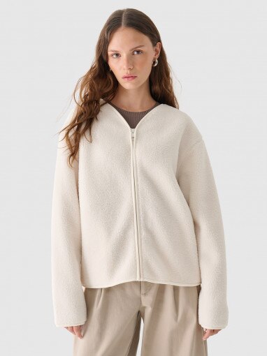 Outhorn Damski polar sherpa rozpinany Outhorn OTHWAW24TJACF219   biały Biały