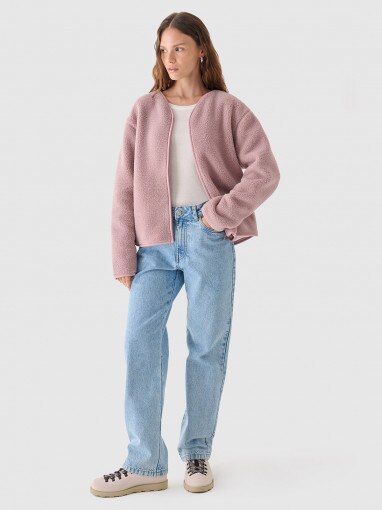 Damski polar sherpa rozpinany Outhorn OTHWAW24TJACF219  - różowy