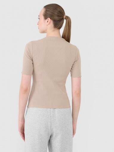 Damski t-shirt basic Outhorn OTHWAW24TTSHF1757 - beżowy 