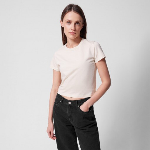  Outhorn Damski tshirt crop top Outhorn OTHWSS24TTSHF1478  beżowy Beż