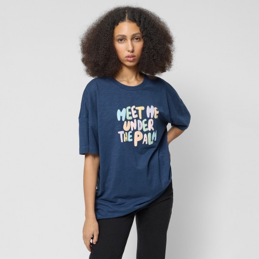 Outhorn Damski tshirt oversize z nadrukiem Outhorn OTHWSS24TTSHF1512 granatowy Ciemny granat