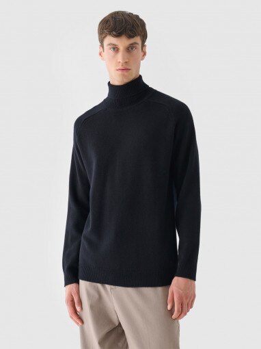 Outhorn Męski sweter wełniany z golfem Outhorn OTHWAW24TSWEM122  czarny Czarny