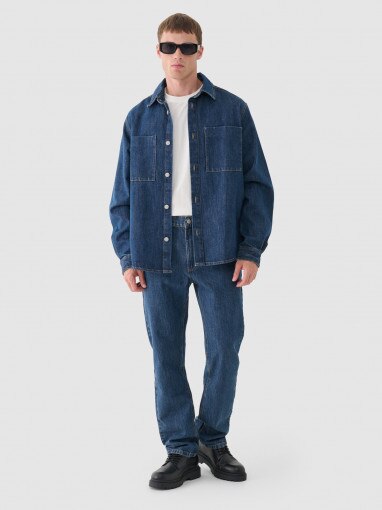 Outhorn Męskie jeansy straight Outhorn OTHWAW24TJNSM006 granatowe Granatowy