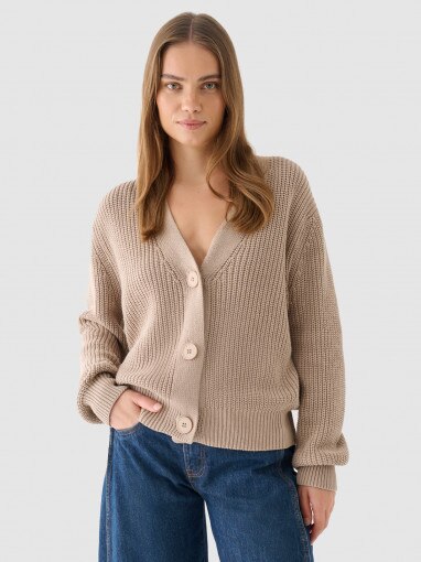 Outhorn Damski sweter kardigan Outhorn OTHWAW24TSWEF132  brązowy Brązowy