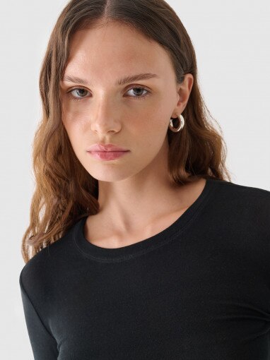 Damski longsleeve z modalu i kaszmiru Outhorn OTHWAW24TLONF466 - czarny
