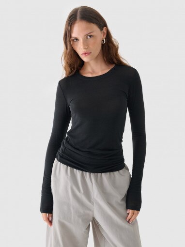 Outhorn Damski longsleeve z modalu i kaszmiru Outhorn OTHWAW24TLONF466  czarny Czarny