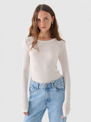 Outhorn Damski longsleeve z modalu i kaszmiru Outhorn OTHWAW24TLONF466  biały Biały