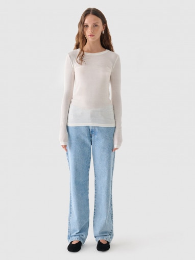 Damski longsleeve z modalu i kaszmiru Outhorn OTHWAW24TLONF466 - biały