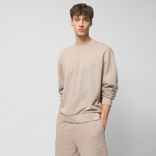 Outhorn Męska bluza dresowa nierozpinana bez kaptura Outhorn OTHWSS24TSWSM1172  beżowa Beż