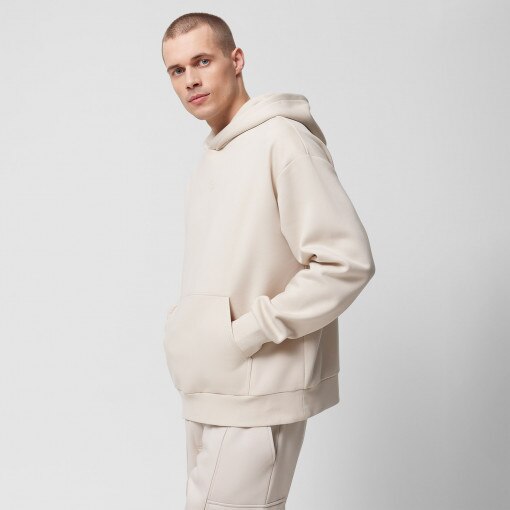 Outhorn Męska bluza dresowa oversize nierozpinana z kapturem Outhorn OTHWSS24TSWSM1163  kremowa Kremowy