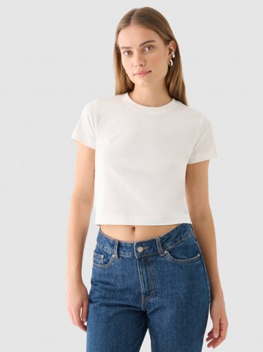 Outhorn Damski tshirt croptop Outhorn OTHWAW24TTSHF2139  biały Biały