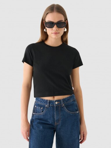 Outhorn Damski tshirt croptop Outhorn OTHWAW24TTSHF2139  czarny Czarny