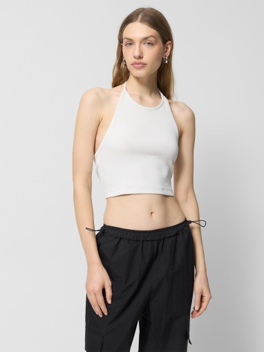 Outhorn Damski top slim prążkowany Outhorn OTHWSS24TSLEF085  biały Biały
