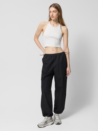 Damski top slim prążkowany Outhorn OTHWSS24TSLEF085 - biały
