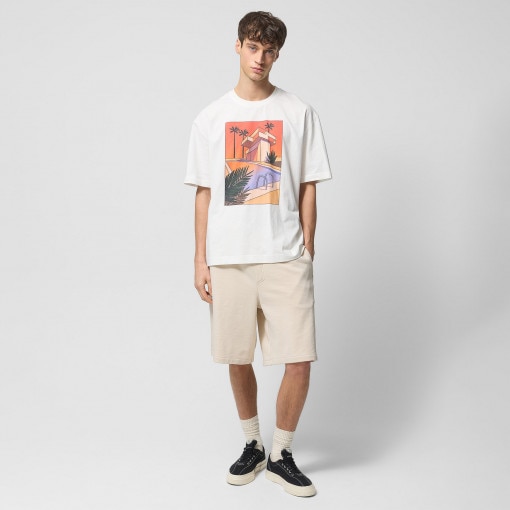 Męski t-shirt oversize z nadrukiem Outhorn OTHWSS24TTSHM1504 - złamana biel