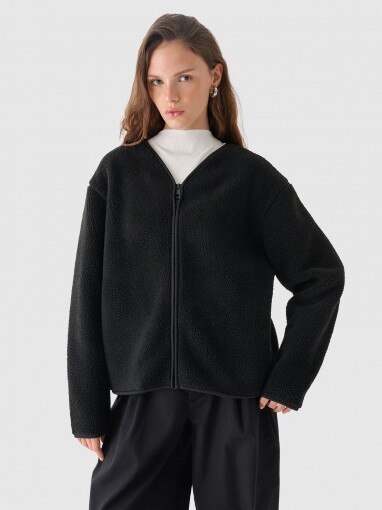 Outhorn Damski polar sherpa rozpinany Outhorn OTHWAW24TJACF219   czarny Czarny
