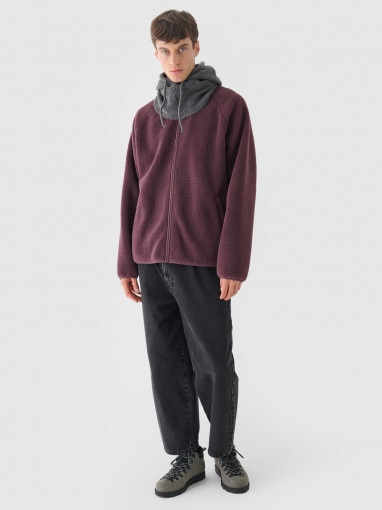 Męski polar sherpa rozpinany Outhorn OTHWAW24TJACM234  - czerwony