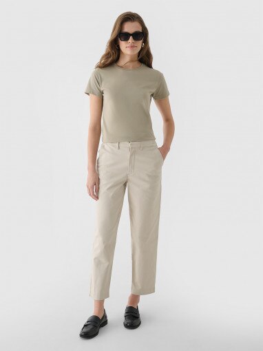 Outhorn Damskie spodnie casual tkaninowe Outhorn OTHWAW24TTROF1084  beżowe Beżowy