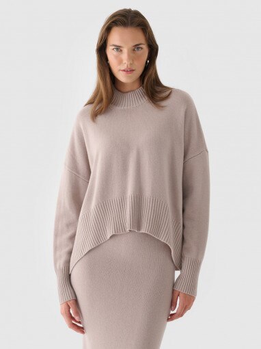 Outhorn Damski sweter wełniany Outhorn OTHWAW24TSWEF128  beżowy Beżowy